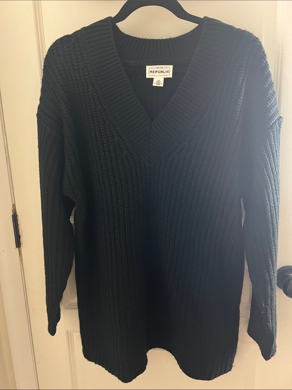 For The Republic Black V-Neck Ribbed Sweater